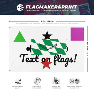 A mockup depicting custom flag specifications and measurements for 'T flag'