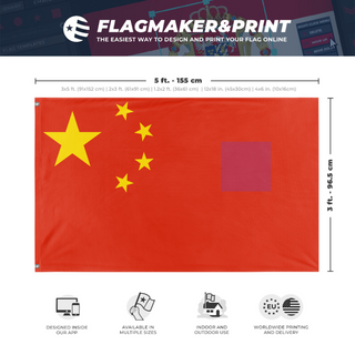A mockup depicting custom flag specifications and measurements for 'test flag'