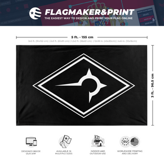 A mockup depicting custom flag specifications and measurements for 'House H flag'