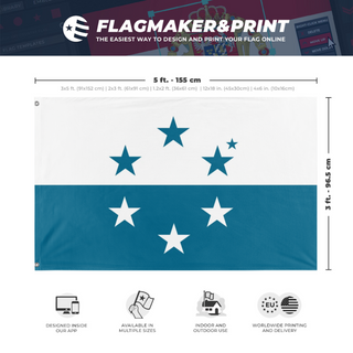 A mockup depicting custom flag specifications and measurements for 'Osea flag'