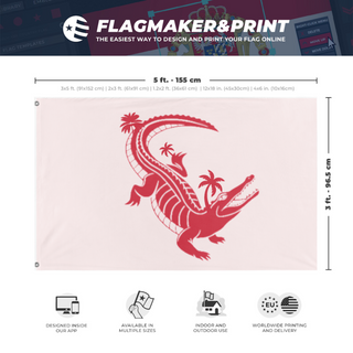 A mockup depicting custom flag specifications and measurements for 'Florida Alligator Tree flag'