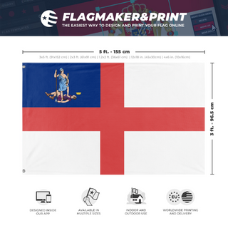 A mockup depicting custom flag specifications and measurements for 'English Virginia flag'