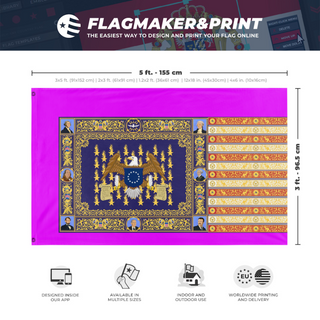 A mockup depicting custom flag specifications and measurements for 'T flag'