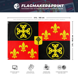 A mockup depicting custom flag specifications and measurements for 'West Francia  flag'