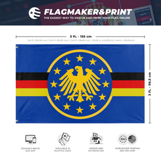A mockup depicting custom flag specifications and measurements for 'Germany'
