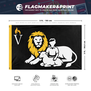 A mockup depicting custom flag specifications and measurements for 'VCOG flag'
