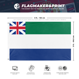A mockup depicting custom flag specifications and measurements for 'Protectorate of New Caledonia flag'