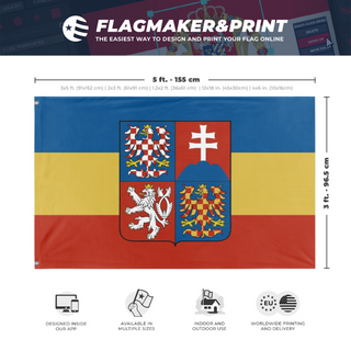 A mockup depicting custom flag specifications and measurements for 'Great Moravia flag'