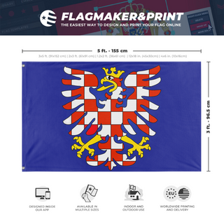 A mockup depicting custom flag specifications and measurements for 'Moravia  flag'