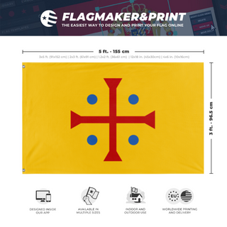 A mockup depicting custom flag specifications and measurements for 'Middle Francia flag'