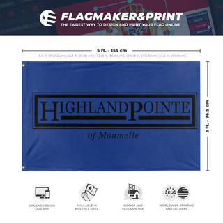 A mockup depicting custom flag specifications and measurements for 'HPM flag'