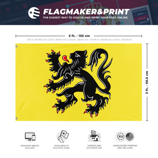 A mockup depicting custom flag specifications and measurements for 'Flanders flag'