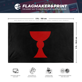 A mockup depicting custom flag specifications and measurements for 'Hussite flag'