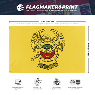 A mockup depicting custom flag specifications and measurements for 'Revolutionary Mexicanist Action flag'