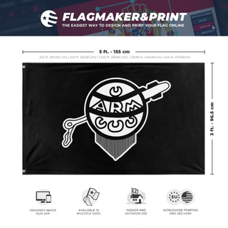 A mockup depicting custom flag specifications and measurements for 'Revolutionary Mexicanist Action flag'