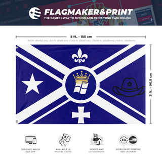 A mockup depicting custom flag specifications and measurements for 'Texas's Ceremonial 1 flag'