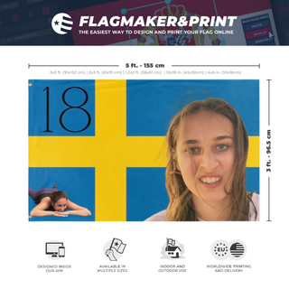 A mockup depicting custom flag specifications and measurements for 'Luisa flag'