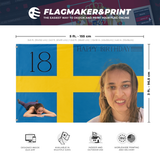 A mockup depicting custom flag specifications and measurements for 'Luisaa flag'