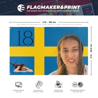 A mockup depicting custom flag specifications and measurements for 'Luisaaa flag'