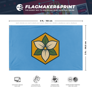 A mockup depicting custom flag specifications and measurements for 'Trillium flag'