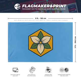 A mockup depicting custom flag specifications and measurements for 'Trillium flag'