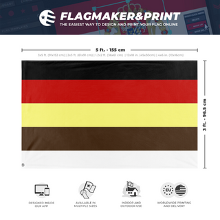 A mockup depicting custom flag specifications and measurements for 'Rainbow Coalition flag'
