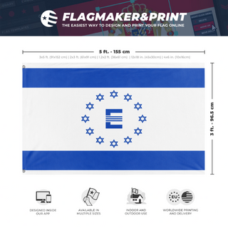 A mockup depicting custom flag specifications and measurements for 'Israeli Enclave flag'