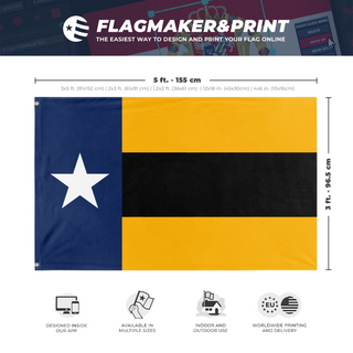 A mockup depicting custom flag specifications and measurements for 'County Judea-Romal flag'