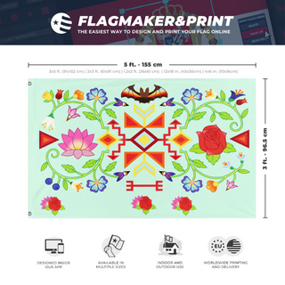 A mockup depicting custom flag specifications and measurements for 'myfancy flag'