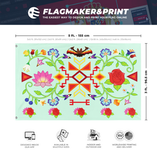 A mockup depicting custom flag specifications and measurements for 'myfancy flag'