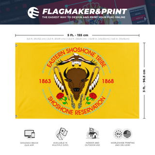 A mockup depicting custom flag specifications and measurements for 'eastern shoshone tribe flag'