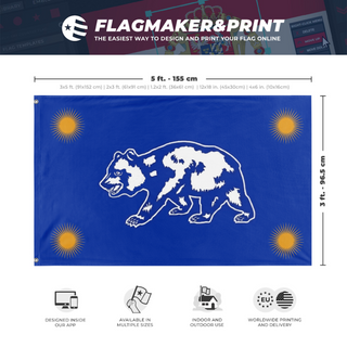 A mockup depicting custom flag specifications and measurements for 'CALI flag'