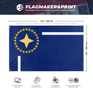 A mockup depicting custom flag specifications and measurements for 'Aurelion flag'