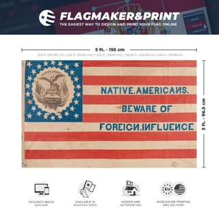 A mockup depicting custom flag specifications and measurements for 'know-nothing flag'
