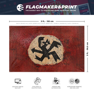A mockup depicting custom flag specifications and measurements for 'ye_88symphony flag'