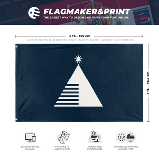 A mockup depicting custom flag specifications and measurements for 'Cognoscenti flag'