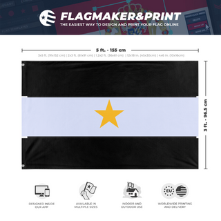 A mockup depicting custom flag specifications and measurements for 'vexiology flag'