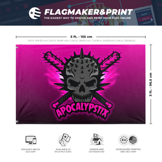 A mockup depicting custom flag specifications and measurements for 'Stix flag'