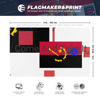 A mockup depicting custom flag specifications and measurements for 'test flag'