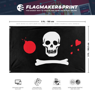A mockup depicting custom flag specifications and measurements for 'test flag'