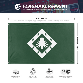 A mockup depicting custom flag specifications and measurements for 'New England flag'