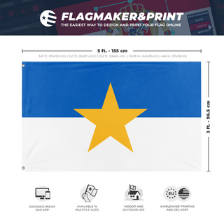 A mockup depicting custom flag specifications and measurements for 'Sjoholmen flag'