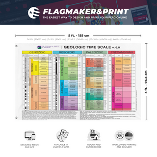 A mockup depicting custom flag specifications and measurements for 'Time Scale flag'