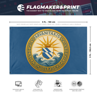 A mockup depicting custom flag specifications and measurements for 'ARV flag'