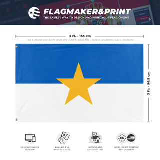 A mockup depicting custom flag specifications and measurements for 'Sjoholmen flag'