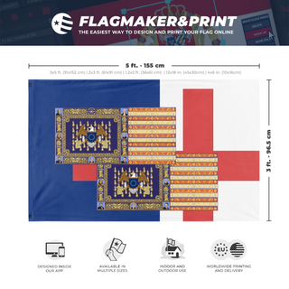 A mockup depicting custom flag specifications and measurements for 'T flag'
