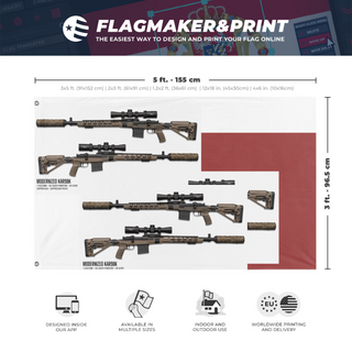 A mockup depicting custom flag specifications and measurements for 'T flag'