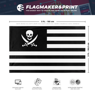A mockup depicting custom flag specifications and measurements for 'T flag'