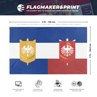 A mockup depicting custom flag specifications and measurements for 'pastuch-polisch empire flag'
