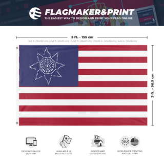 A mockup depicting custom flag specifications and measurements for 'Greatest Blossum flag'